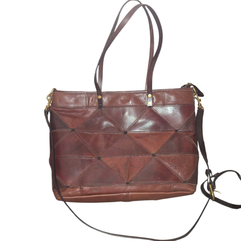 Old Trend Brown Leather Prism Tote With Missing Stud Rivet GUC